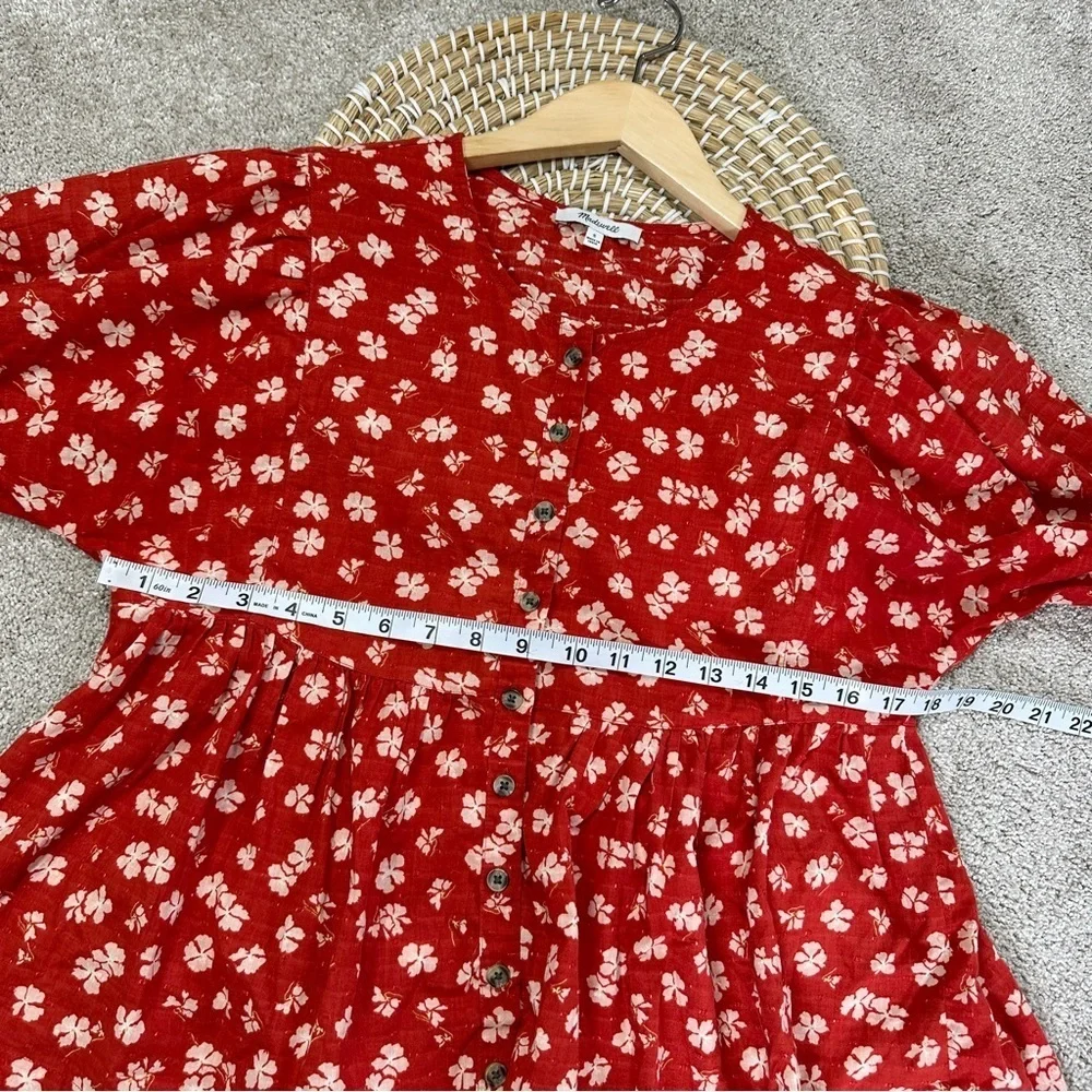 Madewell Puff-Sleeve Button-Front Top in Swiss Dot Happy Aloha Thai Chili Size S